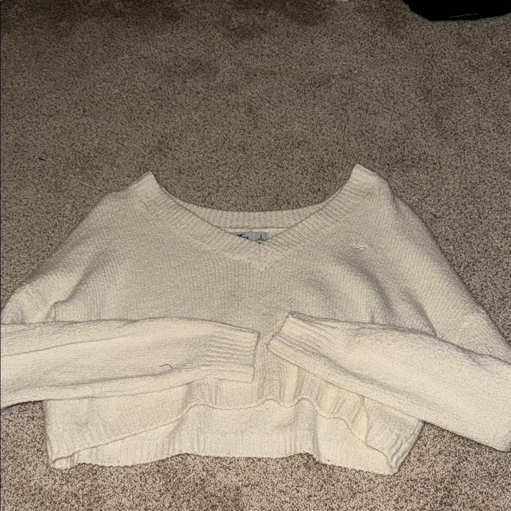 Hollister Cream V-Neck Sweater Knit Casual